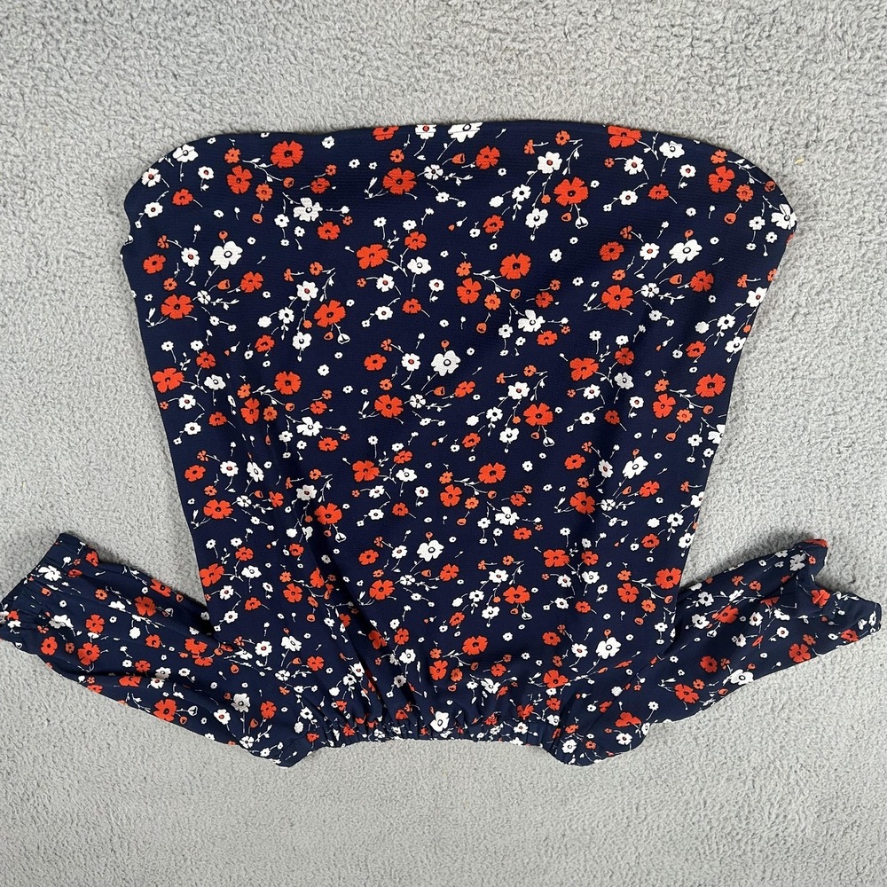 MICHAEL Michael Kors Blouse Womens Medium Navy Floral Off Shoulder 3/4 Sleeve - Picture 14 of 16